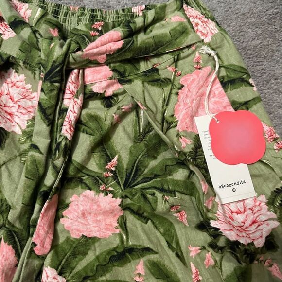 Agua Bendita Peony Floral Pants Size 1X NWT Green Pink - Picture 8 of 9